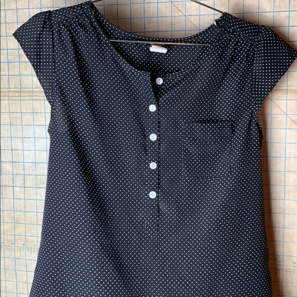 J.Crew Black & White Polka Dot Satin Crepe Top XS
